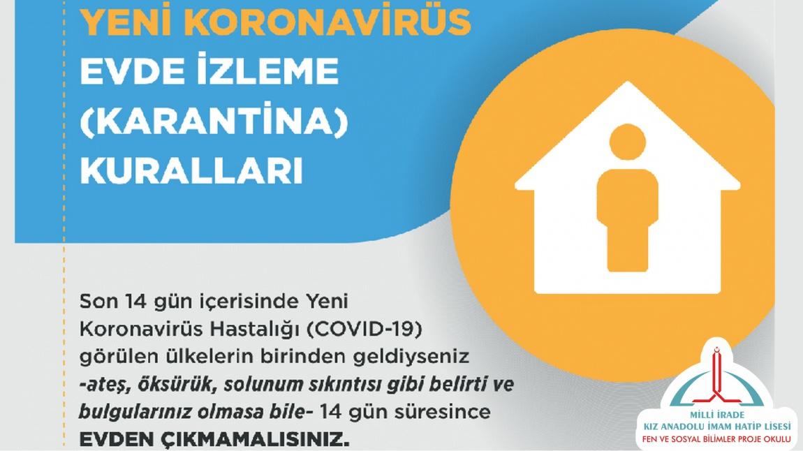 Yeni Koronavirüs Evde İzleme (Karantina ) Kuralları