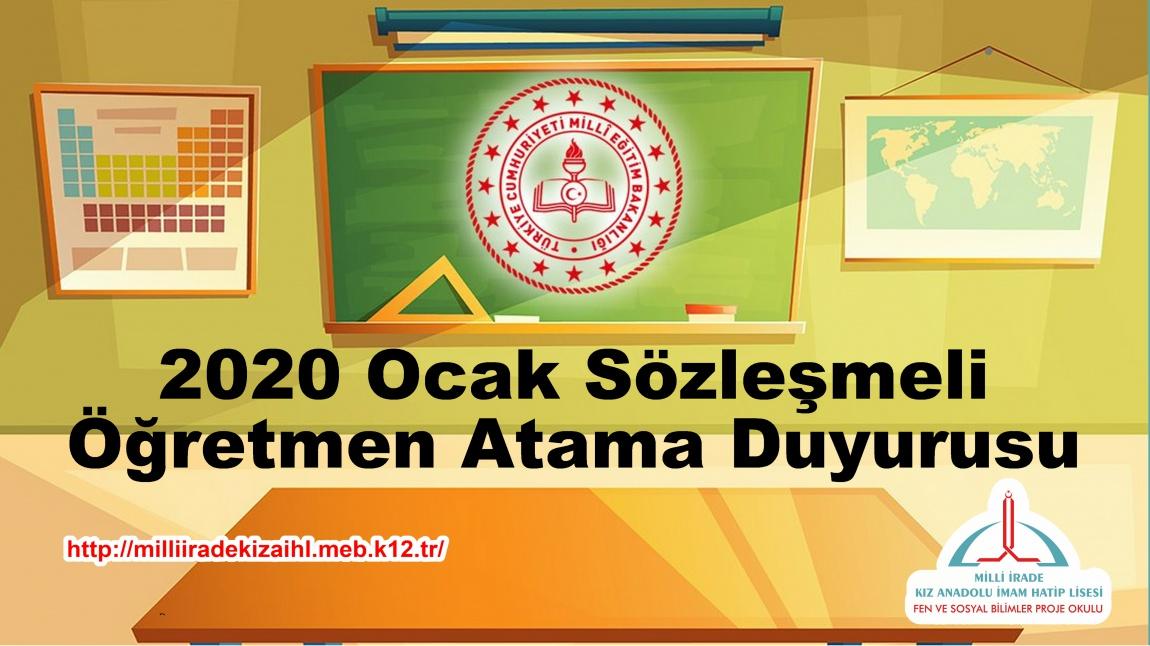 2020 Ocak Sözleşmeli Öğretmen Atama Duyurusu