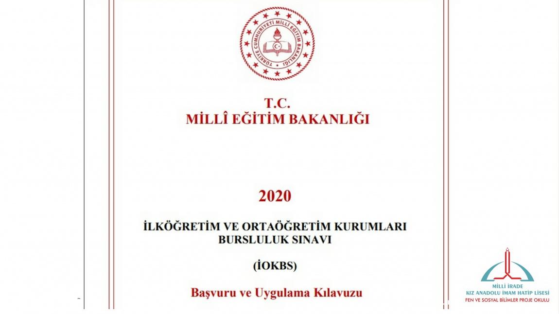 2020 İlköğretim ve Ortaöğretim Kurumları Bursluluk Sınavı (İOKBS)  Başvuru Ve Uygulama Kılavuzu